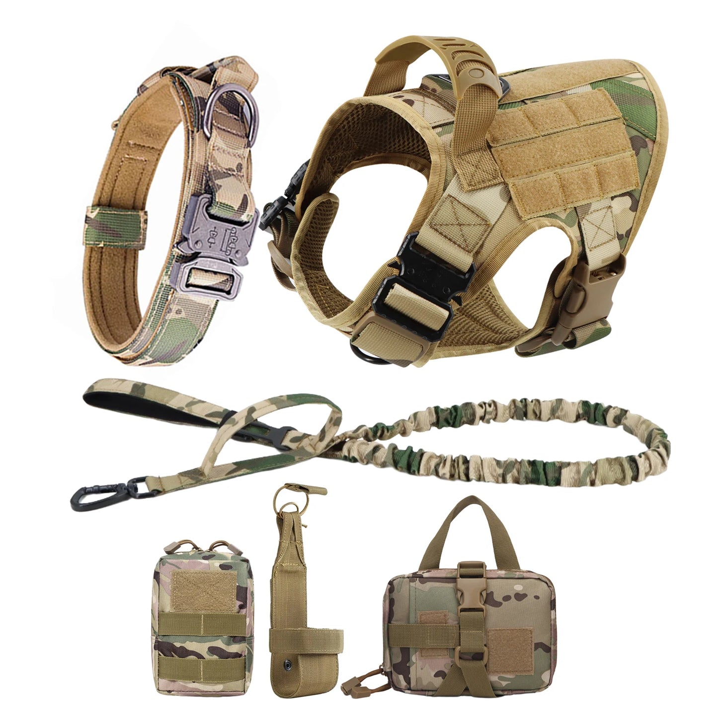 Train, walk, and handle your large dog with confidence using this durable harness and leash set. Designed for German Shepherds, Malinois, and other strong breeds, it offers secure control, a comfortable fit, and a sturdy coll