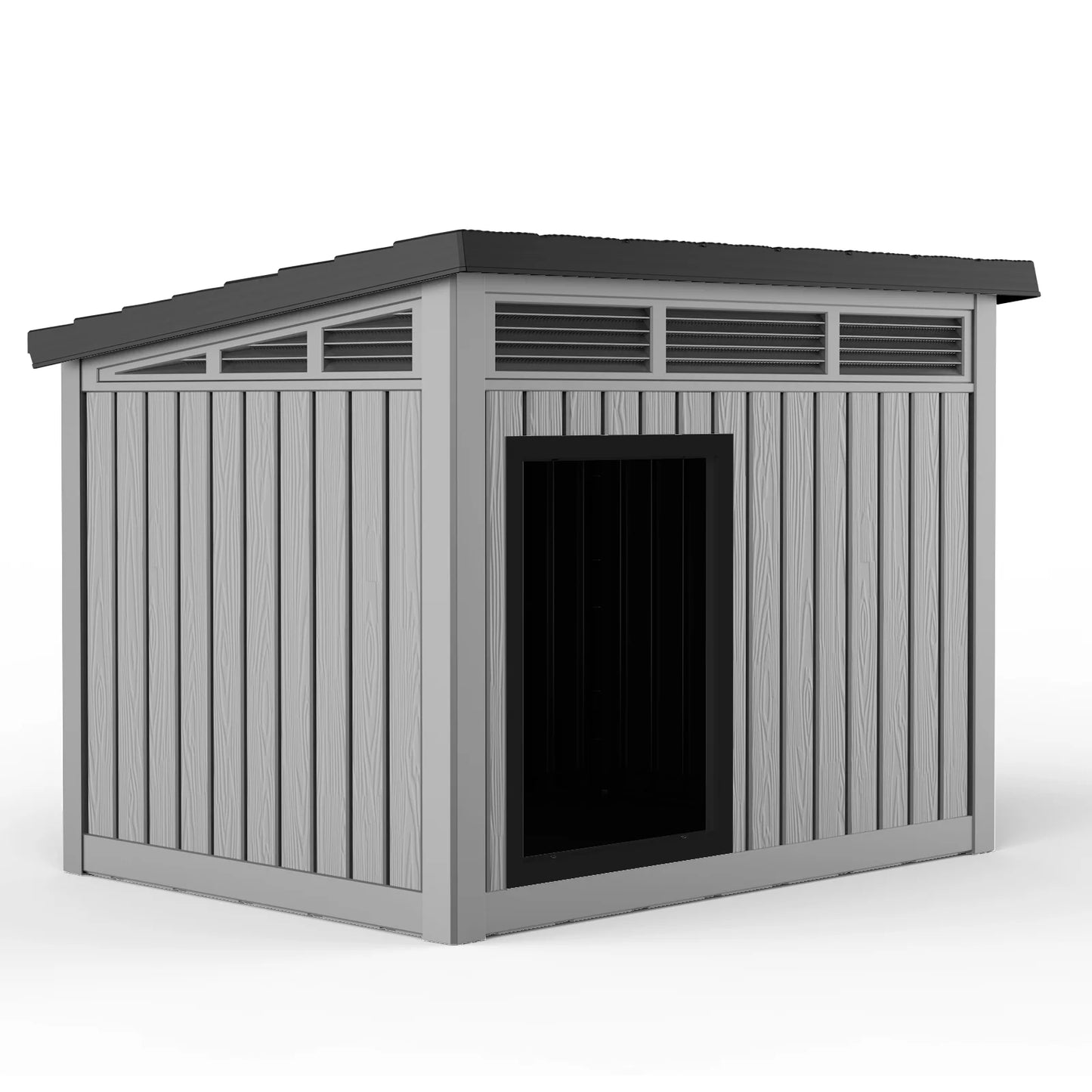 Give your dog a safe, weather‑proof retreat with this insulated resin dog house. The hydraulic‑rod roof opens smoothly for easy cleaning, while the slanted design keeps rain away and the interior stays warm and dry.