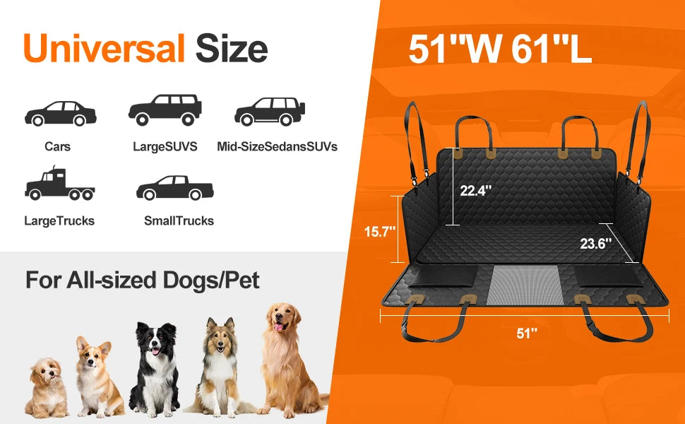 Foldable Pet Seat Cover, Rear Back Seat & Trunk Protector for Travel