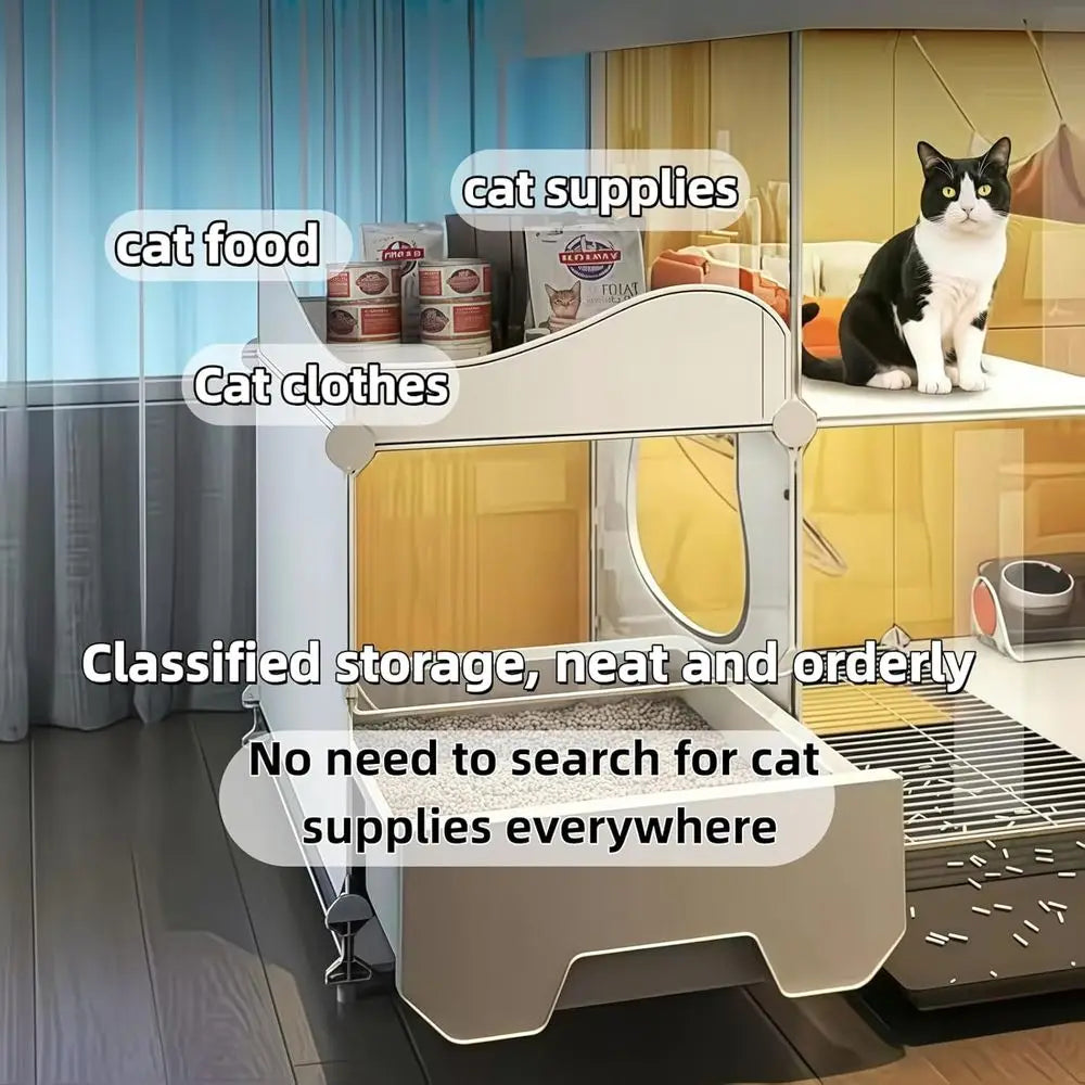 Mobile Indoor Cat House – Cat Cage with Litter Box, Wheels & Bonus Bed, Bowl and Teaser Wand