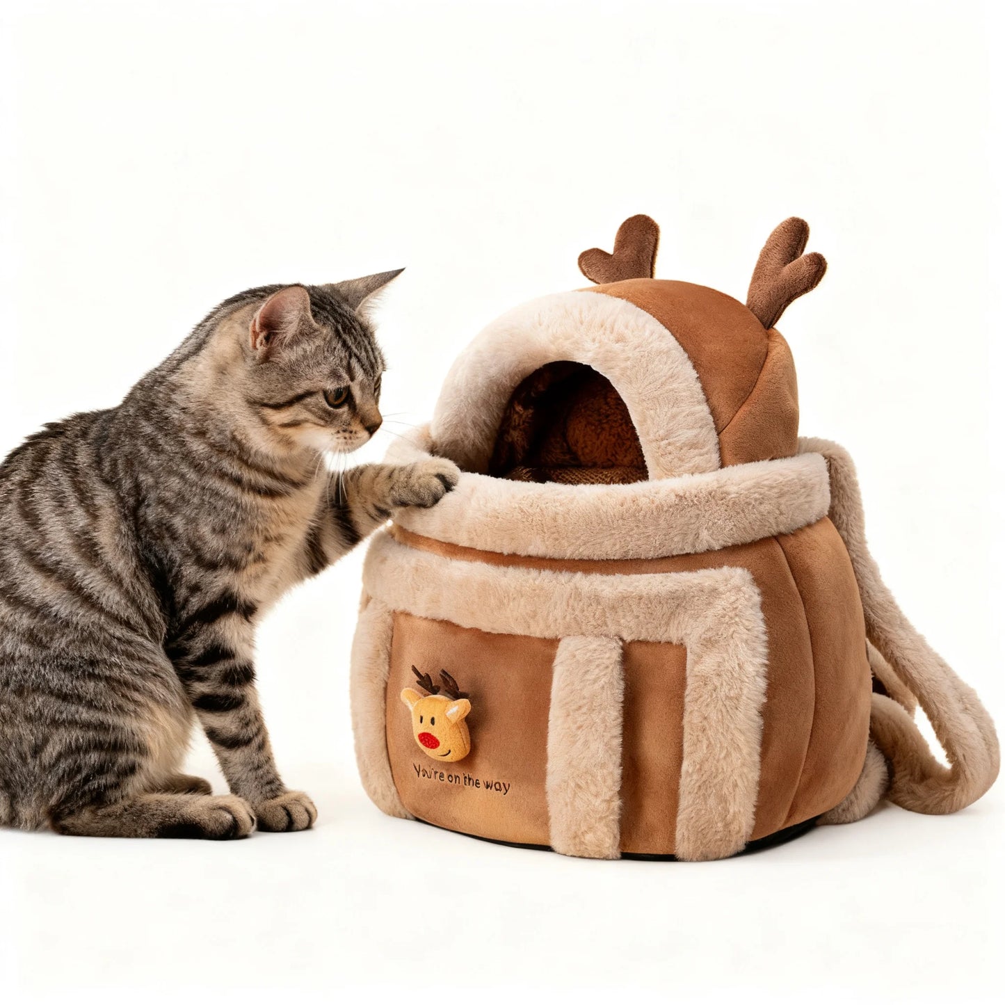 Warm Winter Cat Carrier Backpack – Soft Sherpa Bubble Bag for Small Pets, Holiday Gift