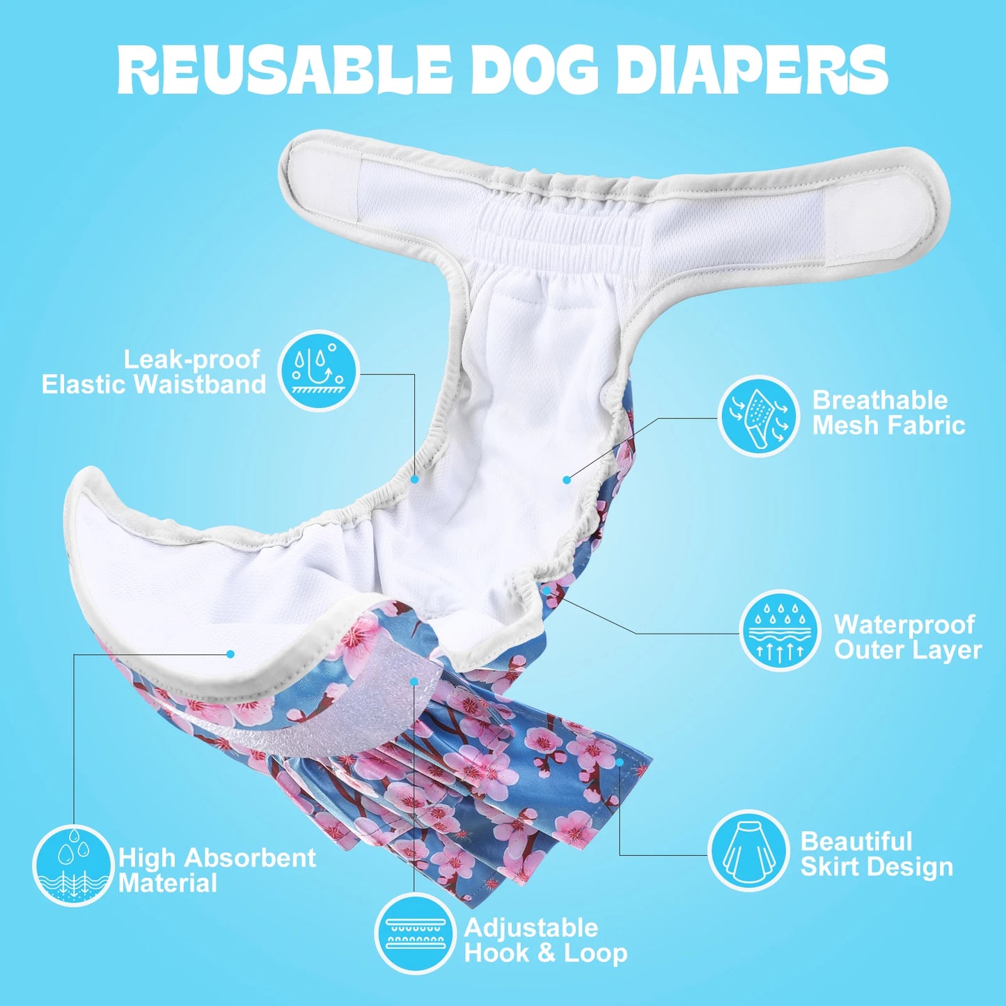 Reusable Female Dog Diapers with Adjustable Straps