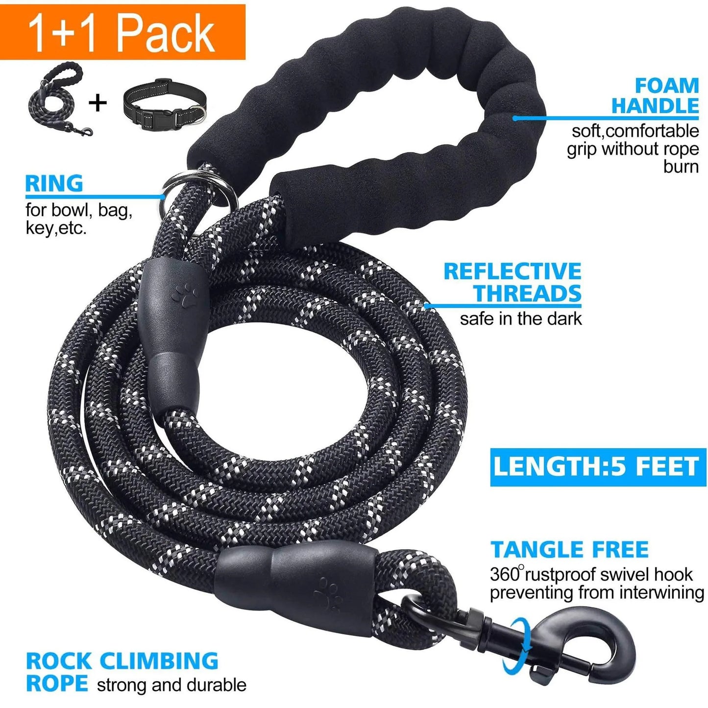 Nylon Dog Leash for Medium & Large Dogs