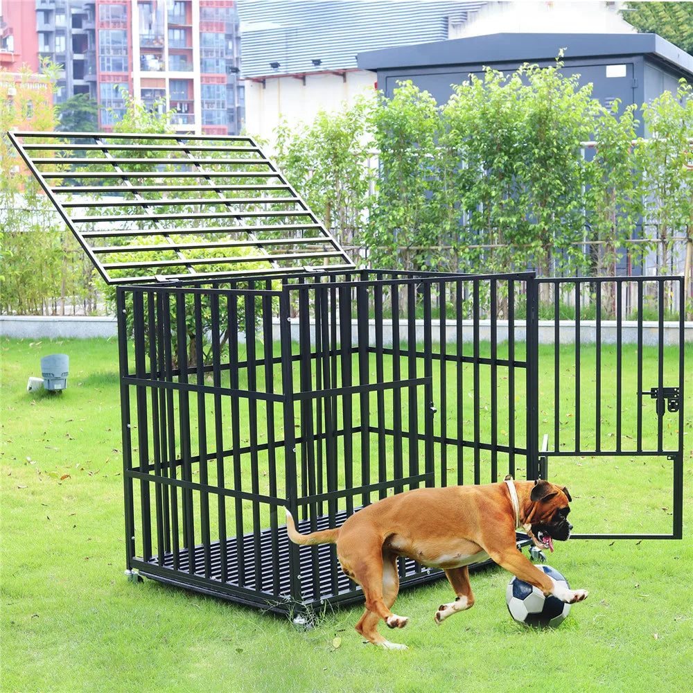 Give your large dog secure, heavy‑duty comfort with this rolling XXL metal pet cage. Built from thick, reinforced steel, it offers long‑lasting strength with smooth‑glide wheels for easy movement. The removable tray mak