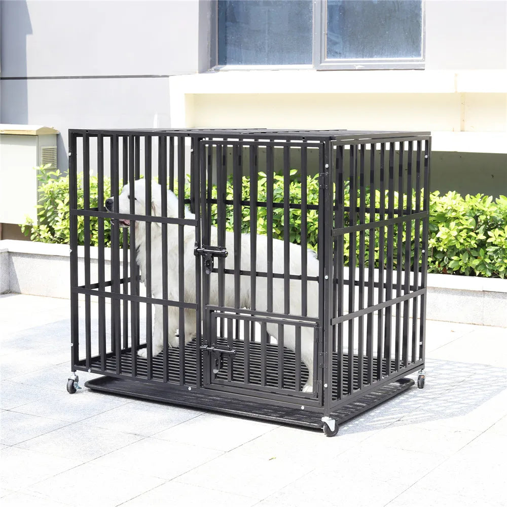 Give your large dog secure, heavy‑duty comfort with this rolling XXL metal pet cage. Built from thick, reinforced steel, it offers long‑lasting strength with smooth‑glide wheels for easy movement. The removable tray mak