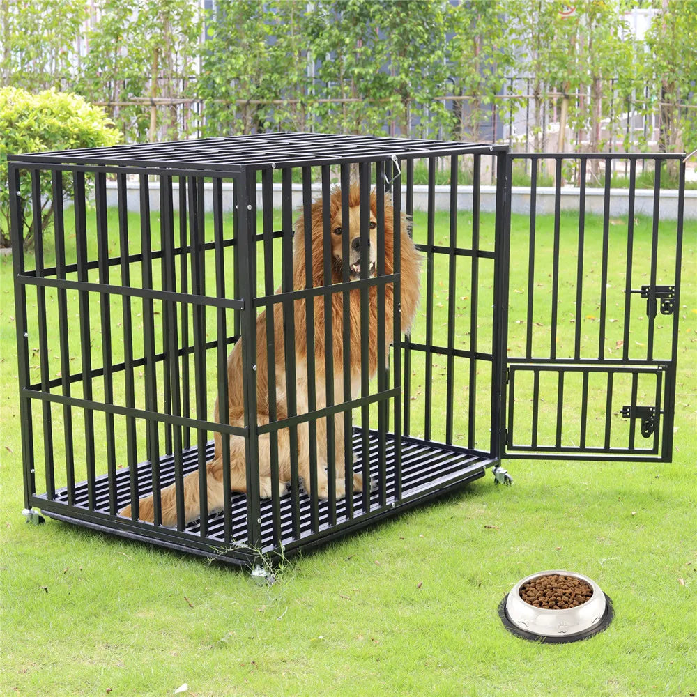 Give your large dog secure, heavy‑duty comfort with this rolling XXL metal pet cage. Built from thick, reinforced steel, it offers long‑lasting strength with smooth‑glide wheels for easy movement. The removable tray mak