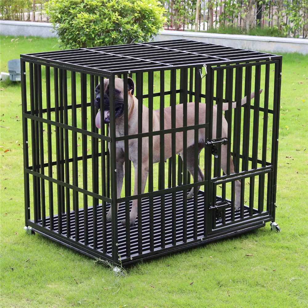 Give your large dog secure, heavy‑duty comfort with this rolling XXL metal pet cage. Built from thick, reinforced steel, it offers long‑lasting strength with smooth‑glide wheels for easy movement. The removable tray mak