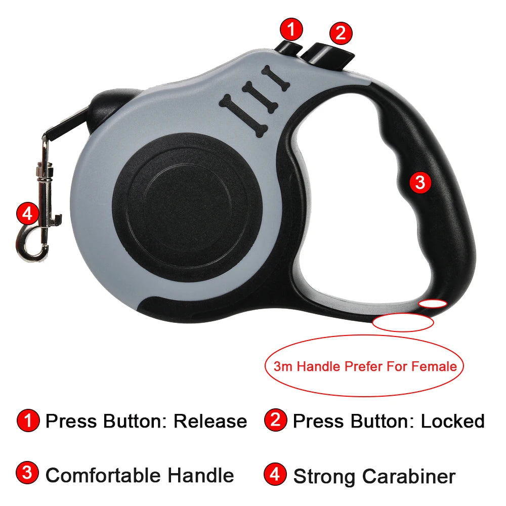 Strong Nylon Retractable Pet Leash – 3m/5m for Dogs & Cats, Adjustable Retractable Pet Leash.