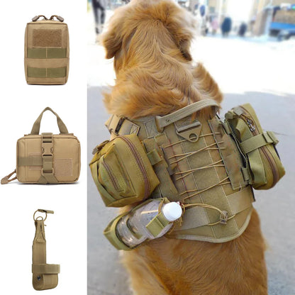 Gear up your large dog with this tactical bag set. These durable pouches attach securely to harnesses or belts, giving you space for treats, training tools, and essentials. Rugged, lightweight, and perfect for working dogs, t
