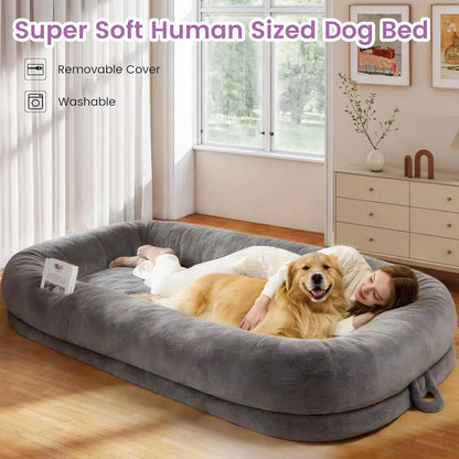 Stretch out, snuggle in, and relax with your pet on this oversized 71x43x10 inch orthopedic human dog bed. The thick supportive foam cushions every inch, while the waterproof, washable light‑grey cover keeps it fresh and st