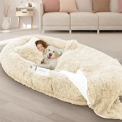 Oversized 71x45x12 Memory Foam Bed with Pillow, Blanket & Strap. Custom Grey Memory Foam Bed for Adults & Large Pets.