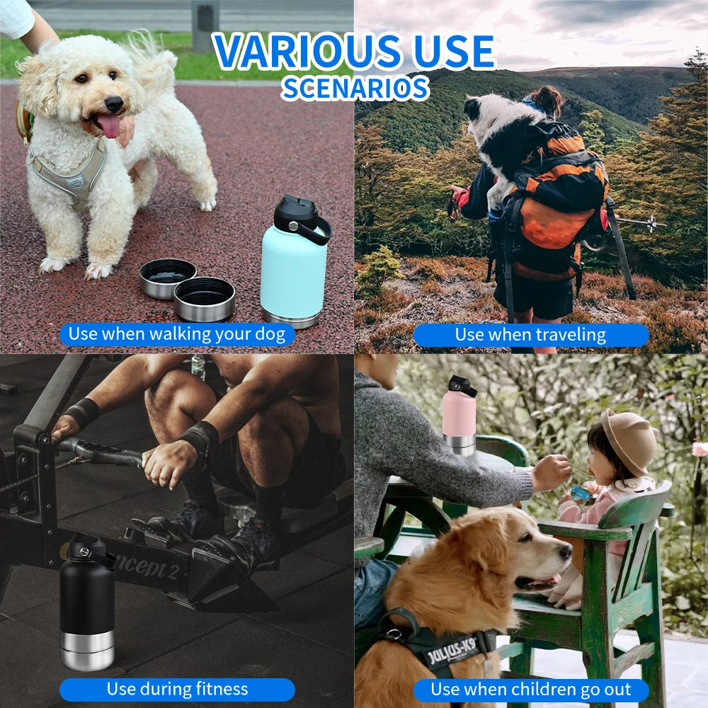 32Oz Portable 3 in 1 Pet Water Bottle Stainless Steel Pet Feeder Travel Outdoor