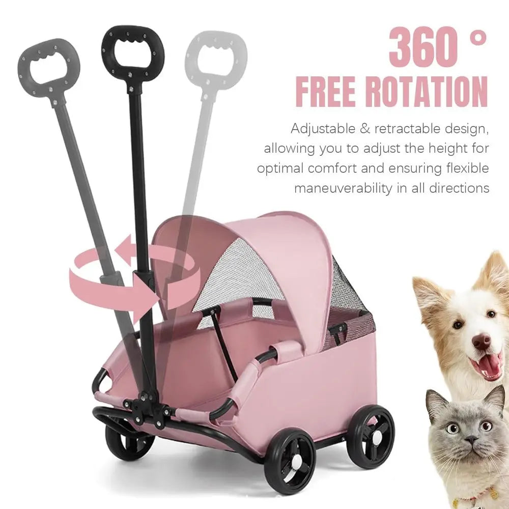 Pink Pet Stroller with Mesh & Sunshade for Small Pets Outdoor Adventures