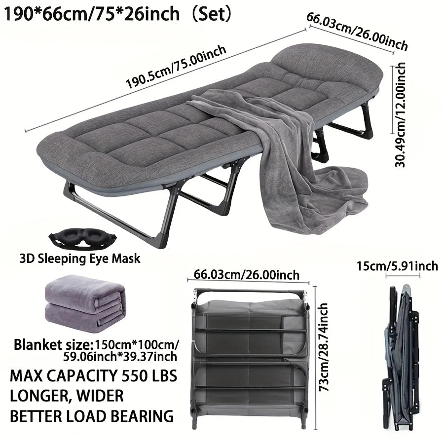 Portable Adjustable Single Bed – Foldable Frame + Pillow, Heavy‑Duty Portable Cot Bed – Adjustable & Foldable.