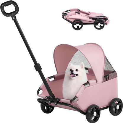Pink Pet Stroller with Mesh & Sunshade for Small Pets Outdoor Adventures