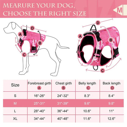 Service Dog Tactical Harness with Hook‑and‑Loop Panels, Military‑Style Pink Dog Harness with Patches.