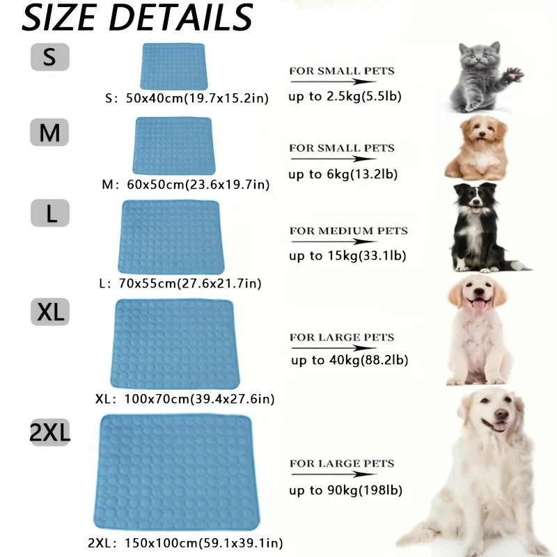 Give your pet instant summer relief with this extra‑large cooling mat. Made with durable ice‑silk fabric, it keeps dogs and cats comfortable on sofas, beds, and floors. Lightweight, washable, and perfect for small to big