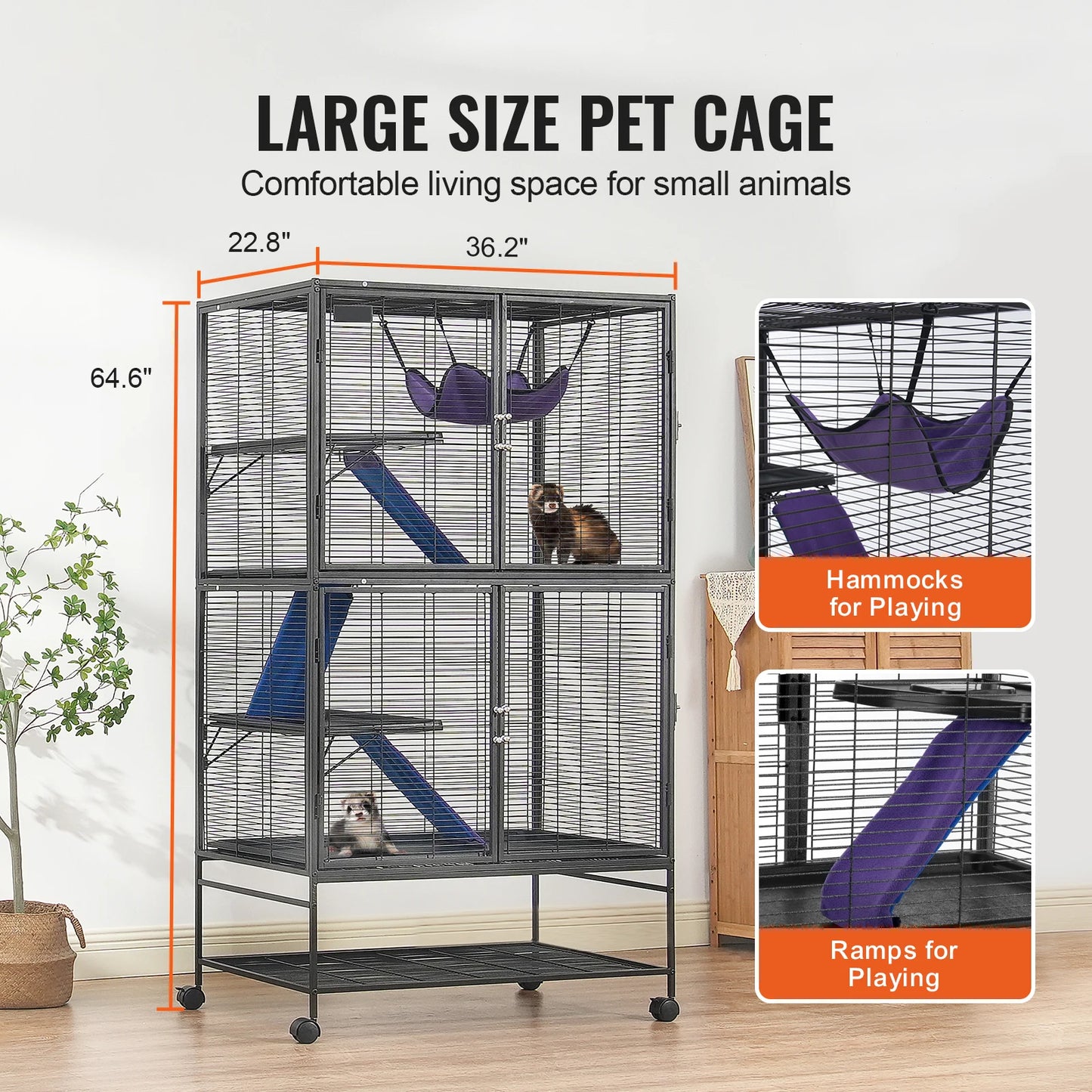 64.6" Large 4‑Tier Small Animal Habitat for Rats, Hamsters, Guinea Pigs & Chinchillas