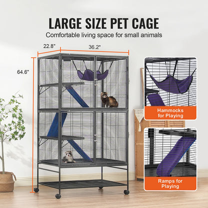 64.6" Large 4‑Tier Small Animal Habitat for Rats, Hamsters, Guinea Pigs & Chinchillas