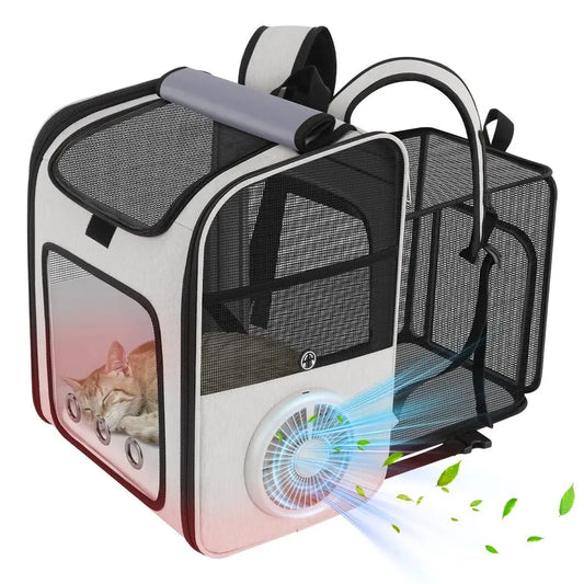 Expandable Pet Backpack with Cooling Fan and Heating Pad