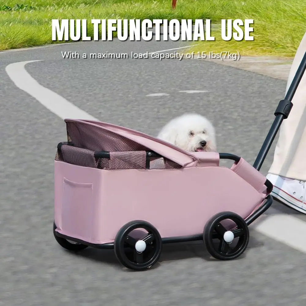 Pink Pet Stroller with Mesh & Sunshade for Small Pets Outdoor Adventures