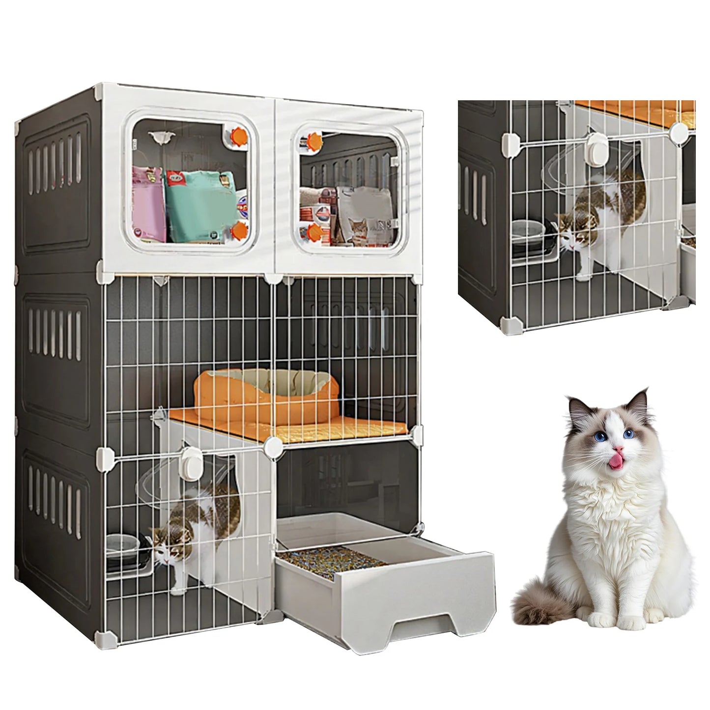 Indoor Metal Wire Cat Kennel with Hammock
