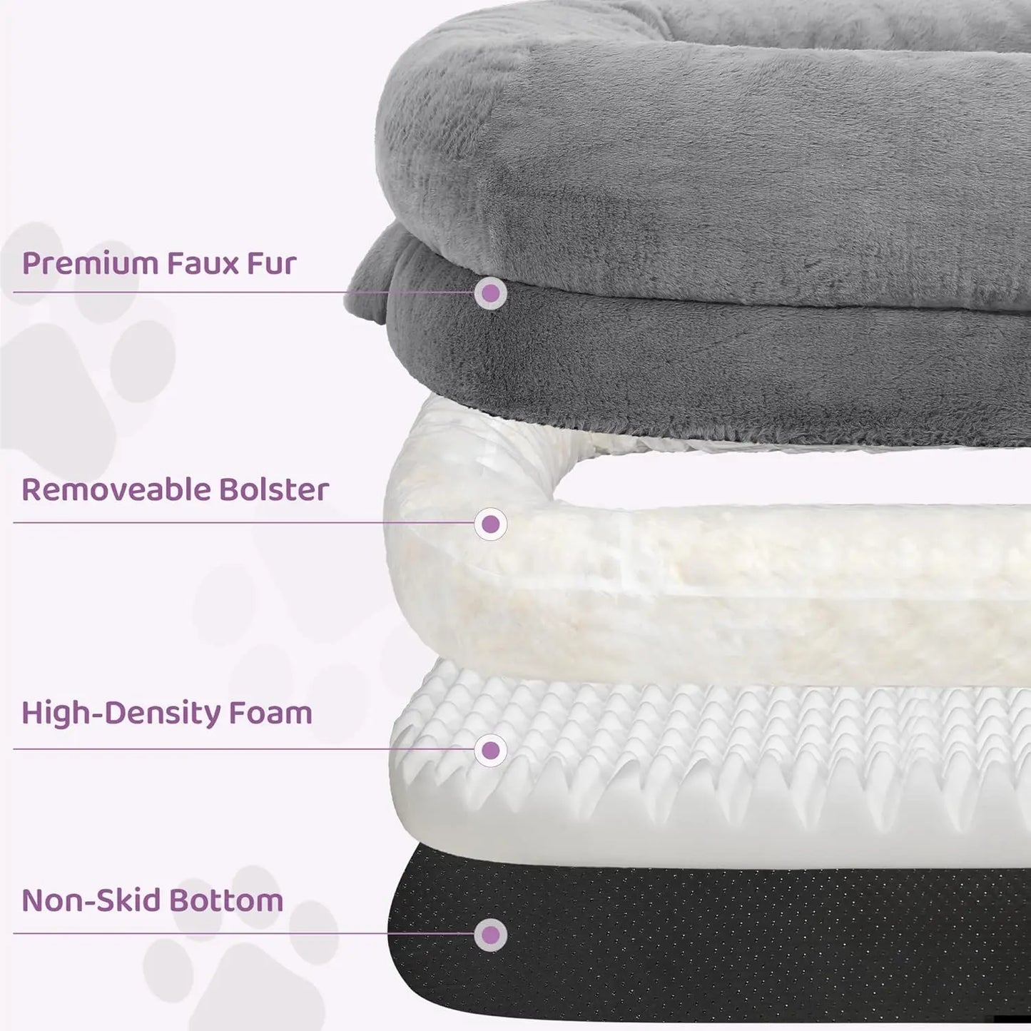 Stretch out, snuggle in, and relax with your pet on this oversized 71x43x10 inch orthopedic human dog bed. The thick supportive foam cushions every inch, while the waterproof, washable light‑grey cover keeps it fresh and st