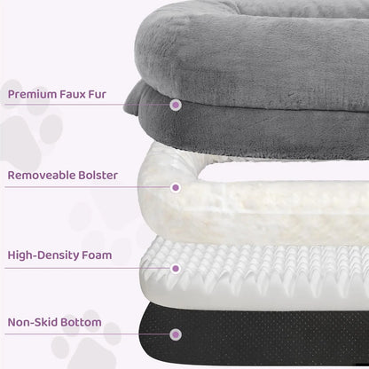 Stretch out, snuggle in, and relax with your pet on this oversized 71x43x10 inch orthopedic human dog bed. The thick supportive foam cushions every inch, while the waterproof, washable light‑grey cover keeps it fresh and st