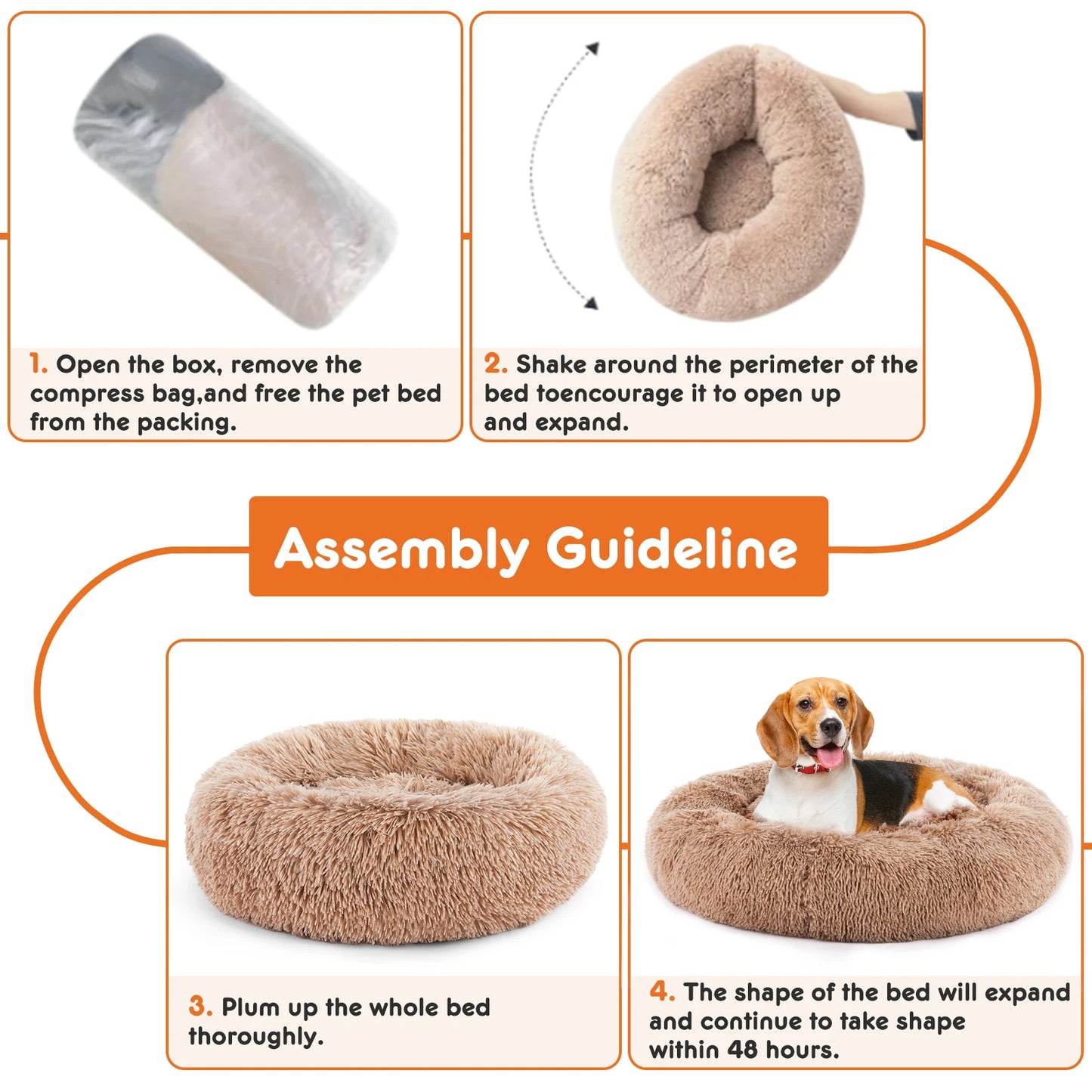Washable Plush Round Dog Bed for Medium & Large Dogs.