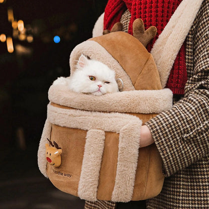 Warm Winter Cat Carrier Backpack – Soft Sherpa Bubble Bag for Small Pets, Holiday Gift