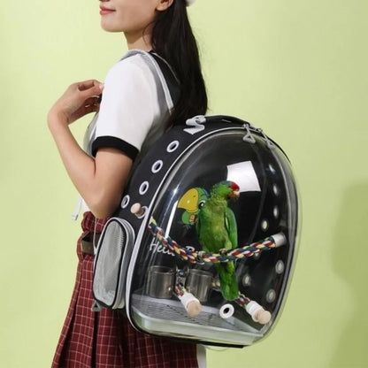 Portable Bird Carrier Backpack – Acrylic Cage with Perch & Tray, Parrot Backpack Carrier – Acrylic Window, Perch & Bottom Tray.