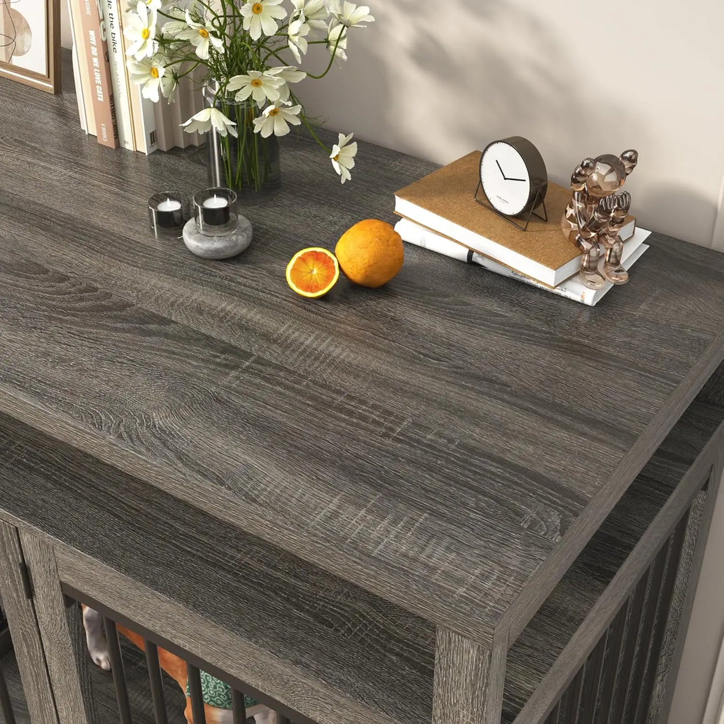 Bring farmhouse charm and heavy‑duty function into your home with this 87" wooden dog crate TV stand. Built for two large dogs, it features solid metal doors, a spacious dual‑kennel layout, and a sturdy furniture‑grade