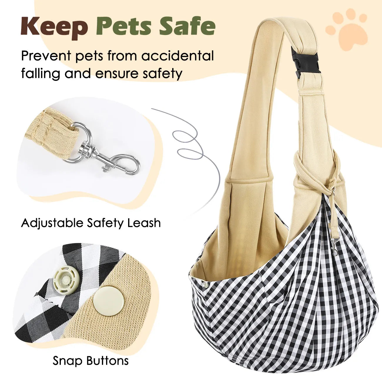 Pawaboo Small Dog Sling Carrier Reversible Hands-Free Adjustable Strap Buckle