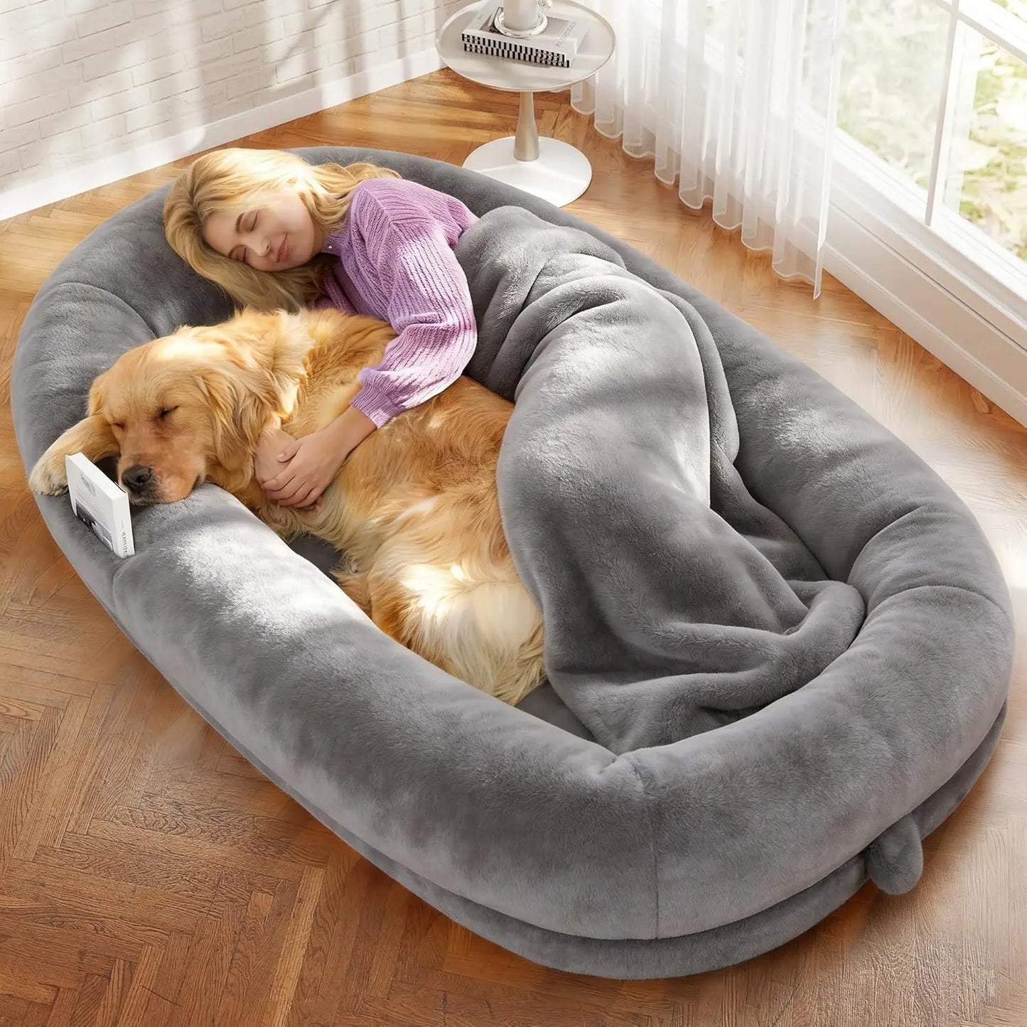 Stretch out, snuggle in, and relax with your pet on this oversized 71x43x10 inch orthopedic human dog bed. The thick supportive foam cushions every inch, while the waterproof, washable light‑grey cover keeps it fresh and st