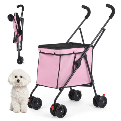 4‑Wheel Folding Shopping Trolley, 33‑Lb Capacity Dog & Puppy Travel Hand Cart with Rotating Wheels