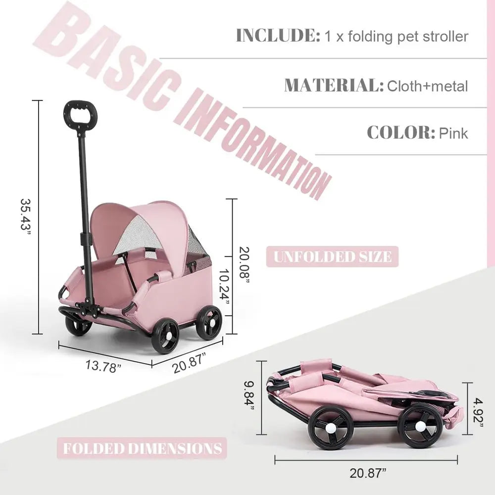 Pink Pet Stroller with Mesh & Sunshade for Small Pets Outdoor Adventures