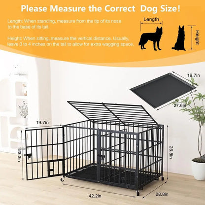 Give your large dog secure, long‑lasting comfort with this heavy‑duty metal crate. Available in 42, 48, and 54 inches, it’s built with reinforced steel, an indestructible frame, and smooth lockable wheels for easy indoo