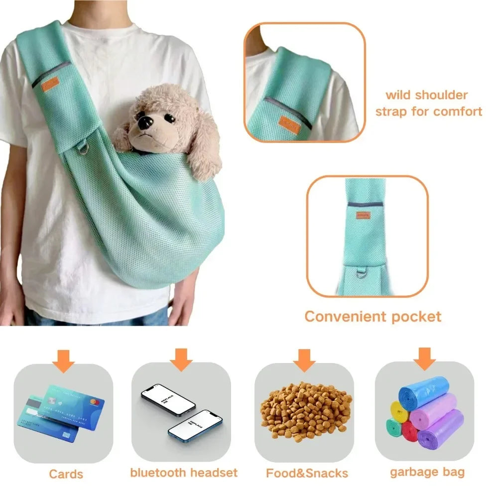 Pet Dog Sling Carrier Bag Crossbody Mesh Breathable Shoulder Bags Outdoor Travel Portable Cat Puppy Sling Bag Tote Pet Supplies