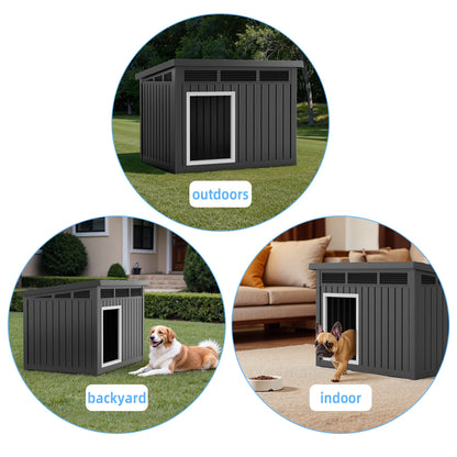 Give your dog a safe, weather‑proof retreat with this insulated resin dog house. The hydraulic‑rod roof opens smoothly for easy cleaning, while the slanted design keeps rain away and the interior stays warm and dry.