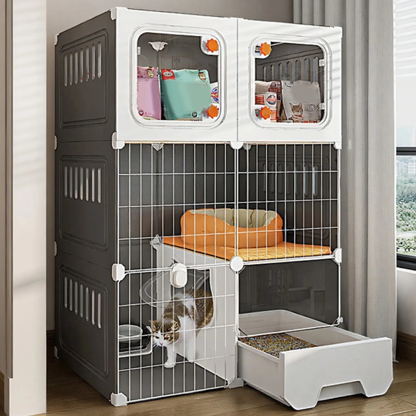 Indoor Metal Wire Cat Kennel with Hammock