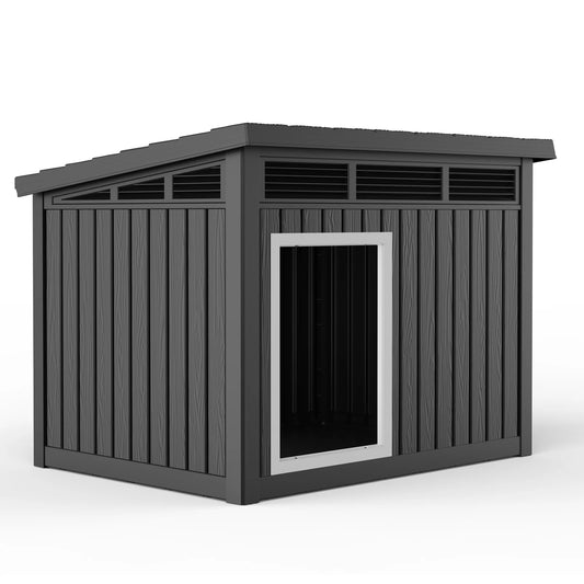 Give your dog a safe, weather‑proof retreat with this insulated resin dog house. The hydraulic‑rod roof opens smoothly for easy cleaning, while the slanted design keeps rain away and the interior stays warm and dry.