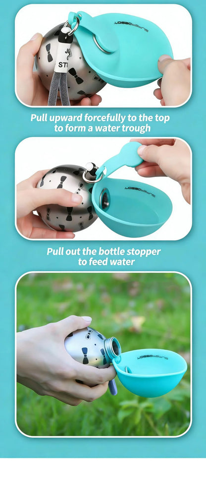2‑in‑1 Portable Dog Water Bottle Stainless Steel + Silicone Leak‑Proof Travel Bottle for Small Dogs