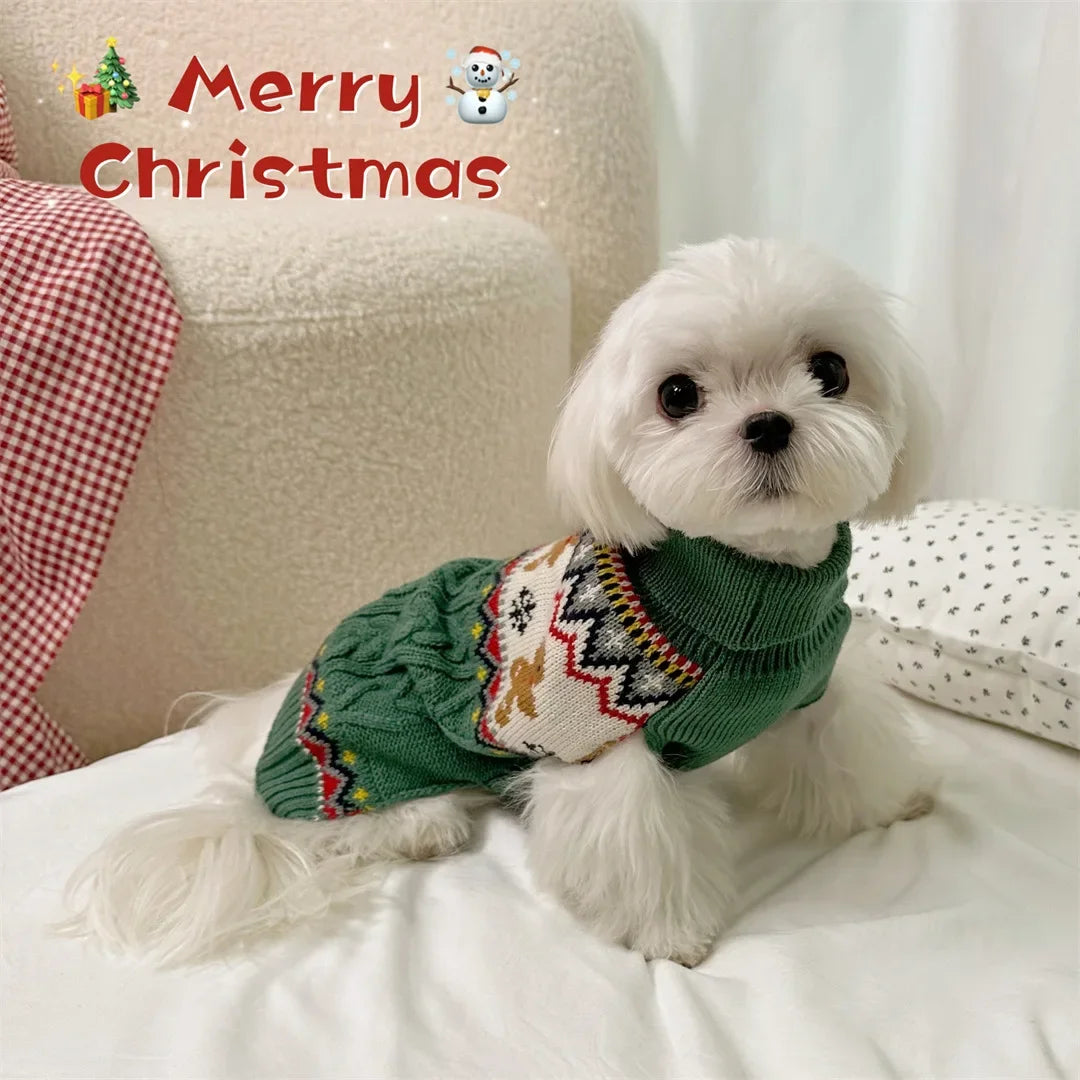 Christmas Red/Green Reindeer Winter Pullover for Dogs, Puppies & Cats