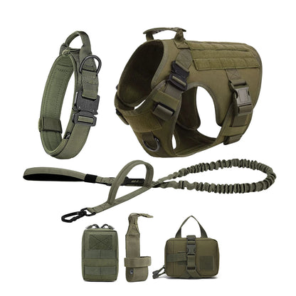 Adjustable Tactical Dog Vest with Leash & Accessory Pouches, Training & Walking Tactical Dog Vest Set – Large Breeds.