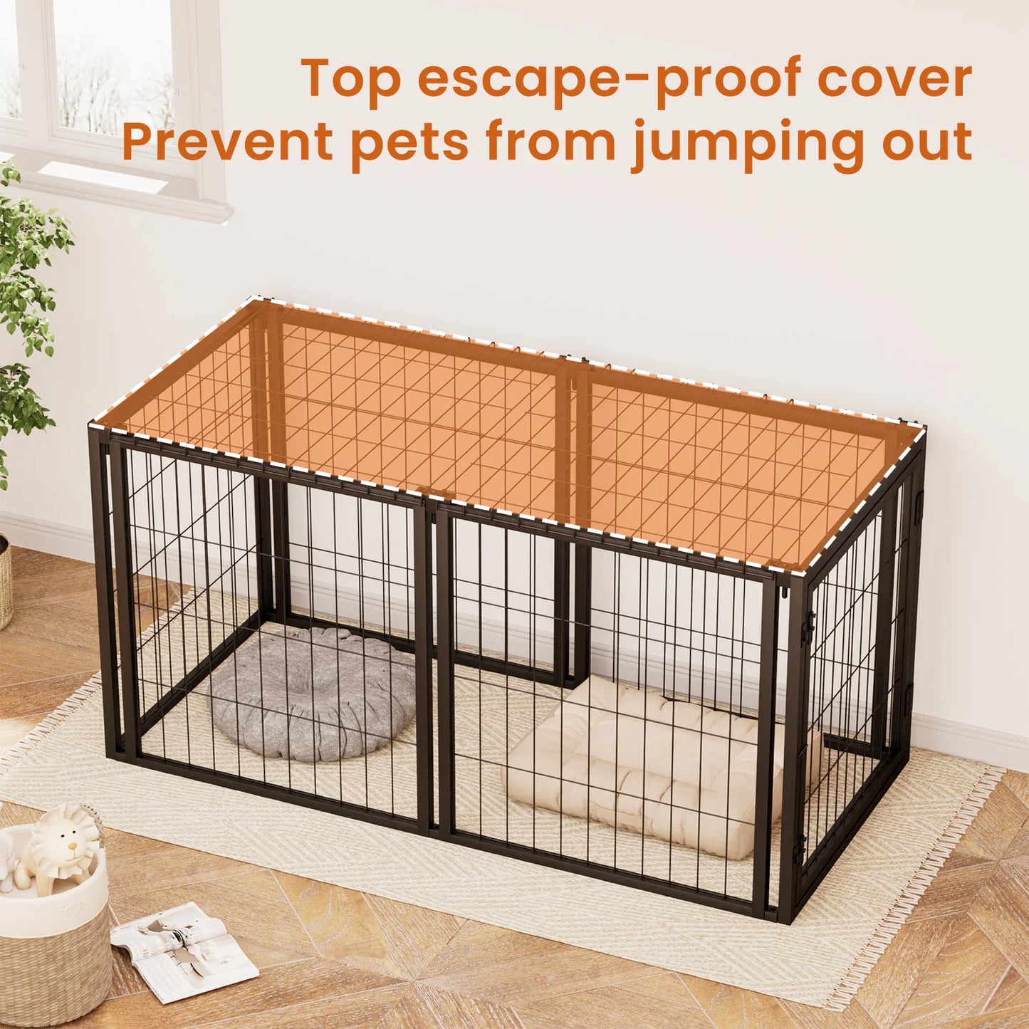 Dog Crate with Top, Indoor Kennel for Small/Medium Dogs Black.47.2"L x 22"W x 24"H.