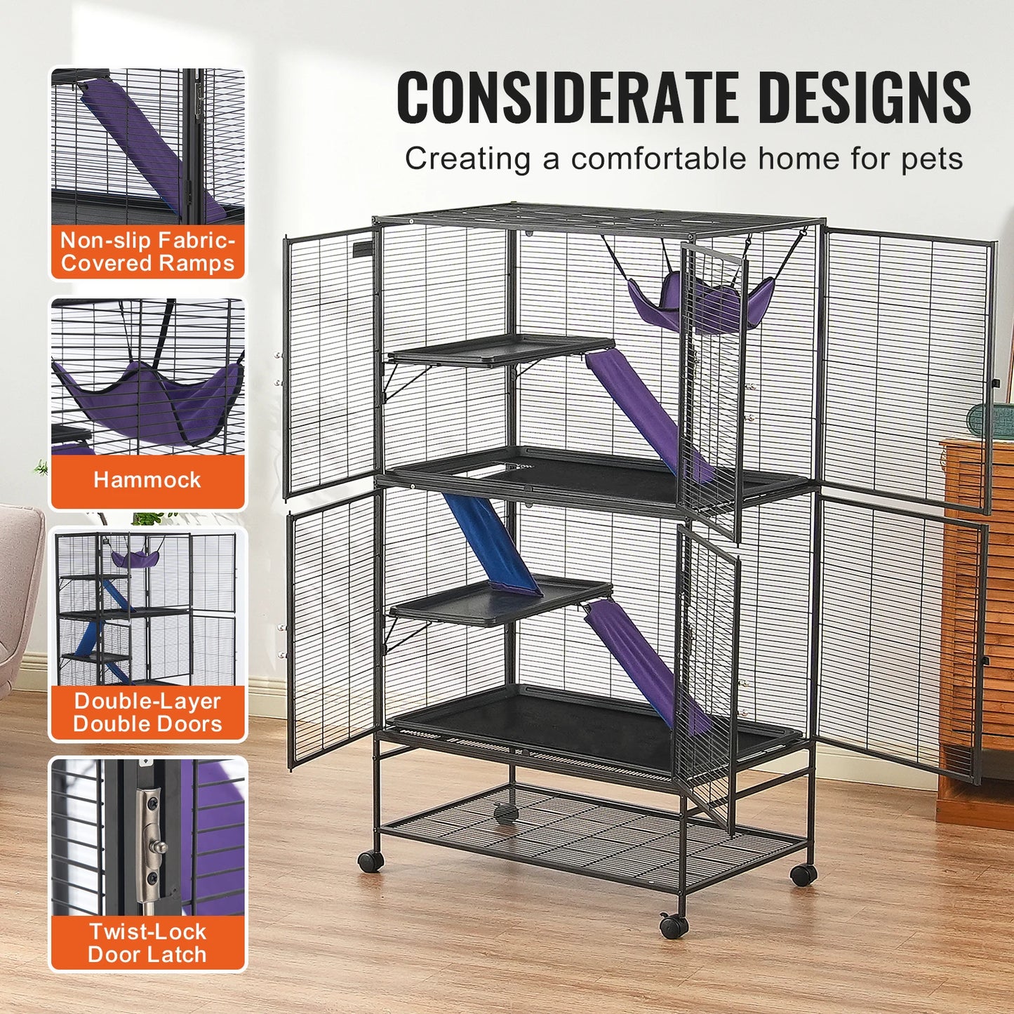 64.6" Large 4‑Tier Small Animal Habitat for Rats, Hamsters, Guinea Pigs & Chinchillas