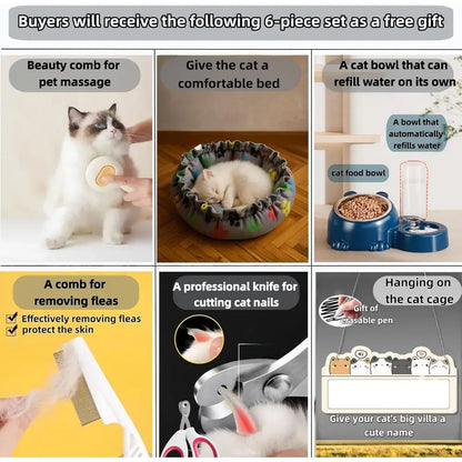 Mobile Indoor Cat House – Cat Cage with Litter Box, Wheels & Bonus Bed, Bowl and Teaser Wand