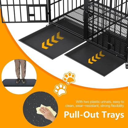 Give your large dog secure, long‑lasting comfort with this heavy‑duty metal crate. Available in 42, 48, and 54 inches, it’s built with reinforced steel, an indestructible frame, and smooth lockable wheels for easy indoo