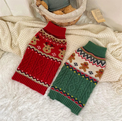 Christmas Red/Green Reindeer Winter Pullover for Dogs, Puppies & Cats