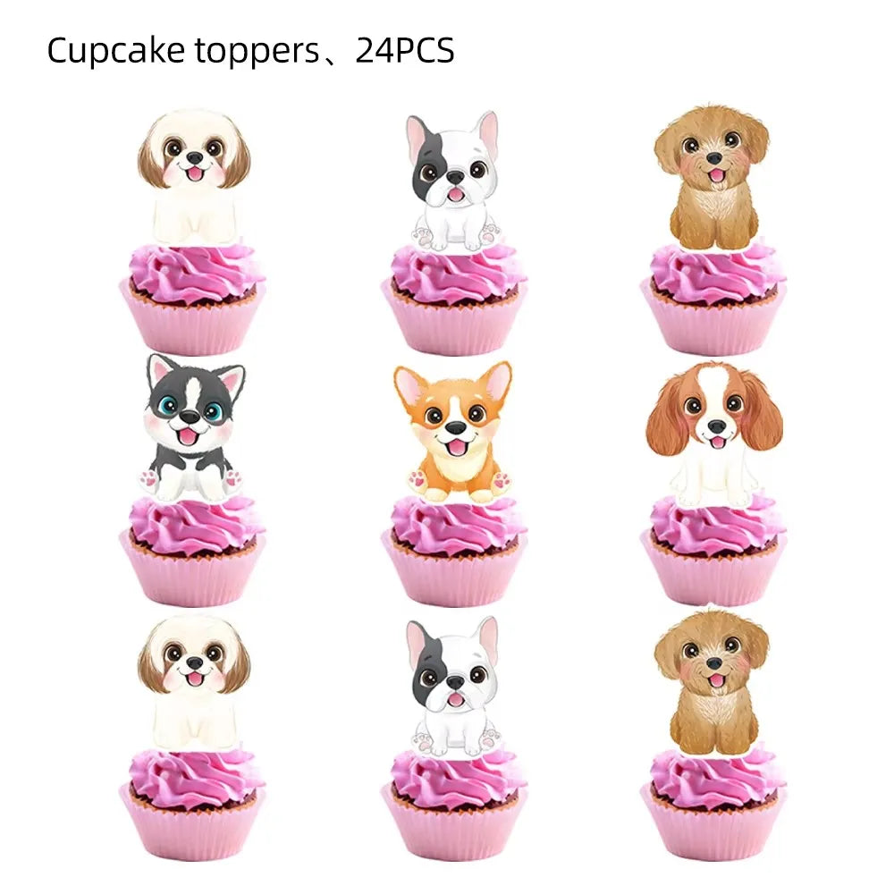 Disposable Tableware, Gift Bags, Backdrop, Cake Topper, Banner & Plates for Girl’s Puppy Party